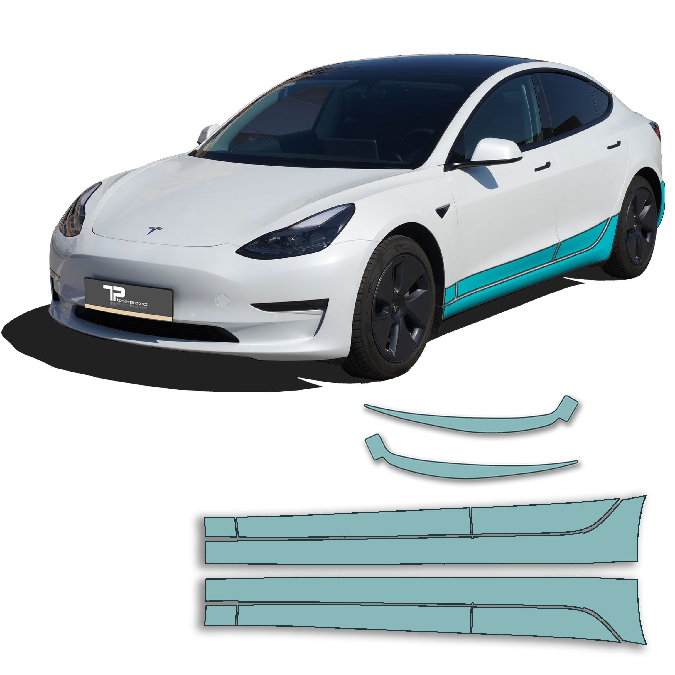 Model 3: Sidekit large - film de protection de peinture pour l'ensemble des  jupes latérales - Tesla-Protect